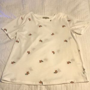 Cute white flower embroidered with roses size medium